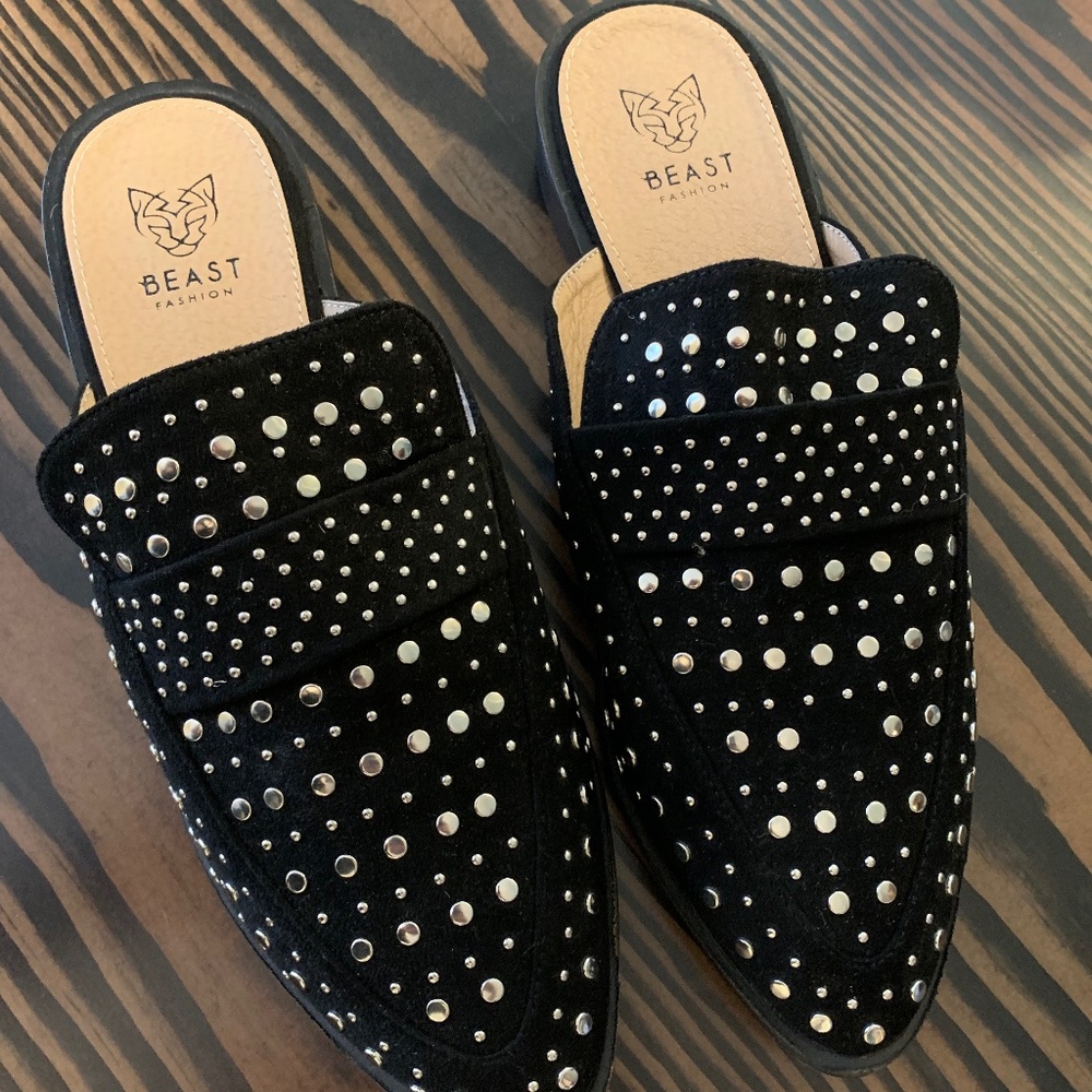 Black studded mules